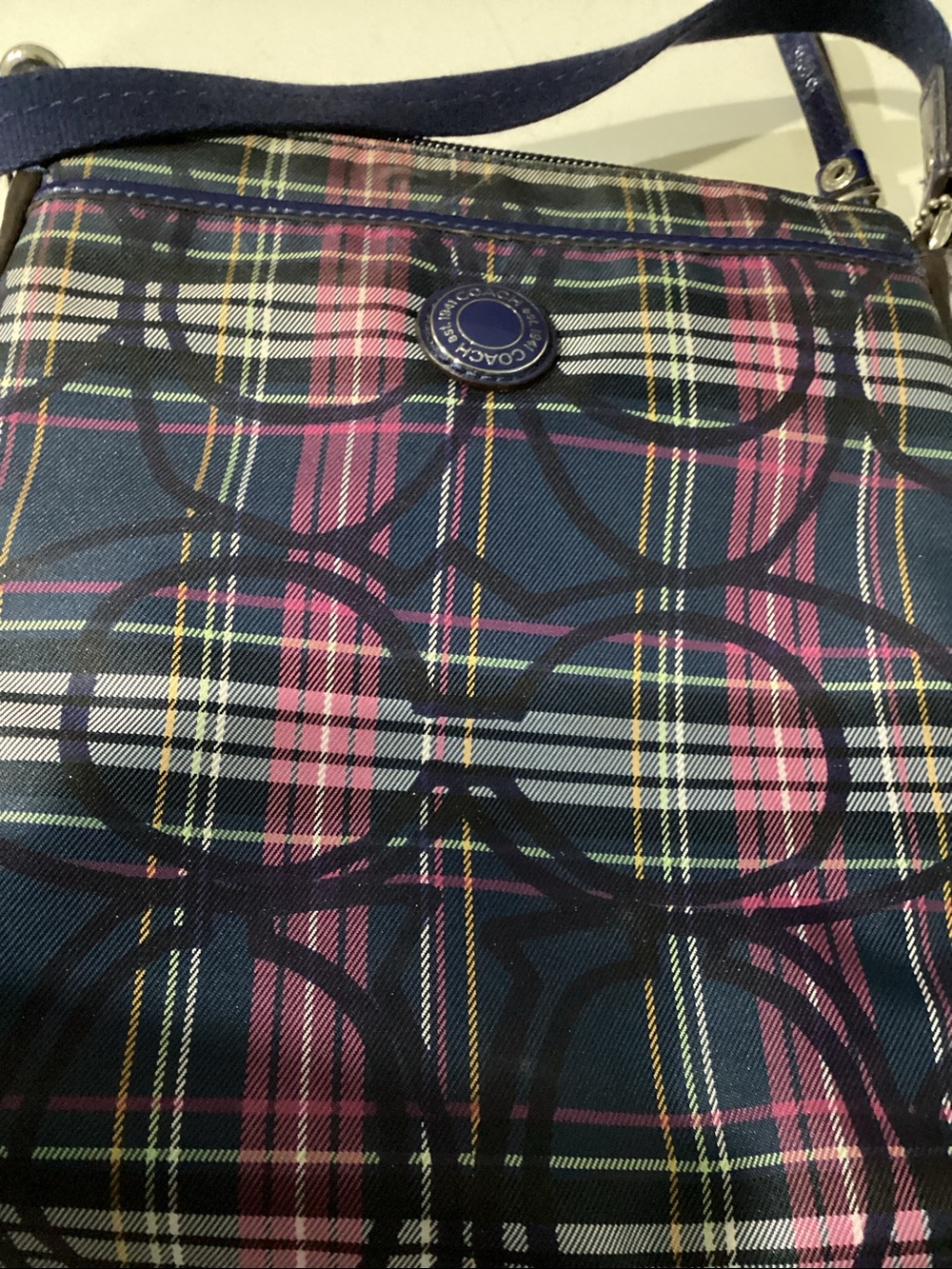 COACH Poppy Tartan Plaid Signature Messenger Bag - Gem